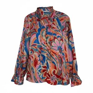 Karlie Multicolor Swirl Print Long-Sleeve Blouse